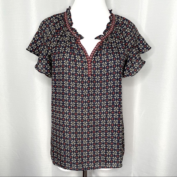 Max Studio geo print flutter sleeve blouse - Picture 1 of 7